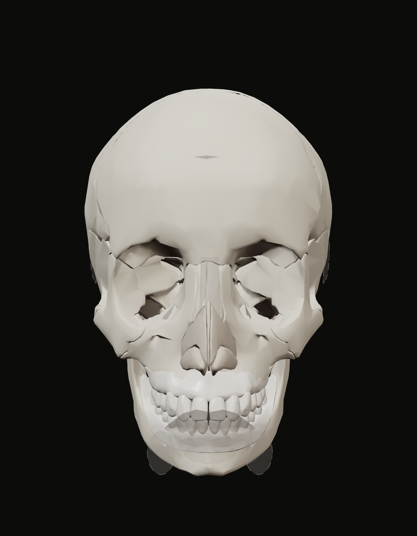 Detail's seven regions on the reference skull, front view